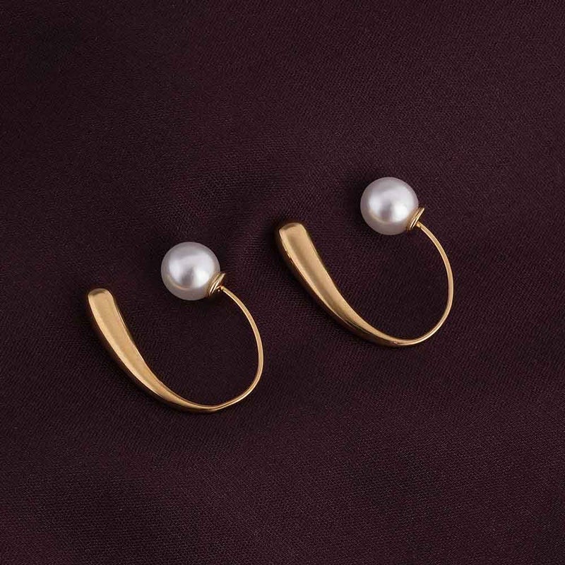 PALMONAS 18k Gold Tone Plated Pearl Hook Earrings
 for Women - Image 2