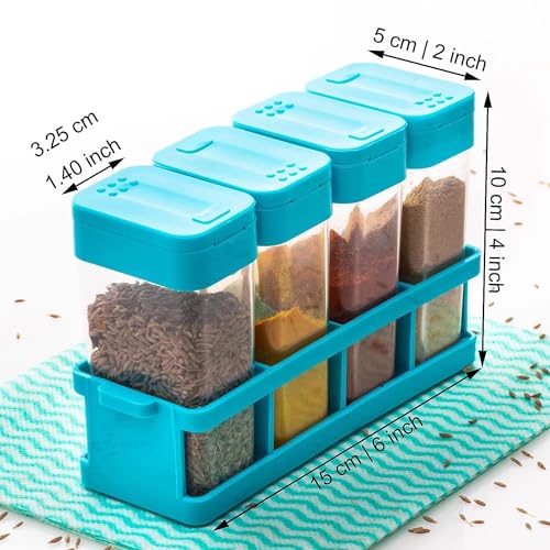 Stewit 8 Pcs Sets Airtight Home Storage Rasoi Box Spice Storage Jar Masala Box Spice Container Storage Idle for, Easy Flow Spice Storage Container with Tray (Large) - Image 3