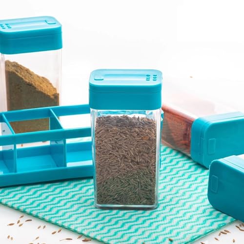 Stewit 8 Pcs Sets Airtight Home Storage Rasoi Box Spice Storage Jar Masala Box Spice Container Storage Idle for, Easy Flow Spice Storage Container with Tray (Large) - Image 4