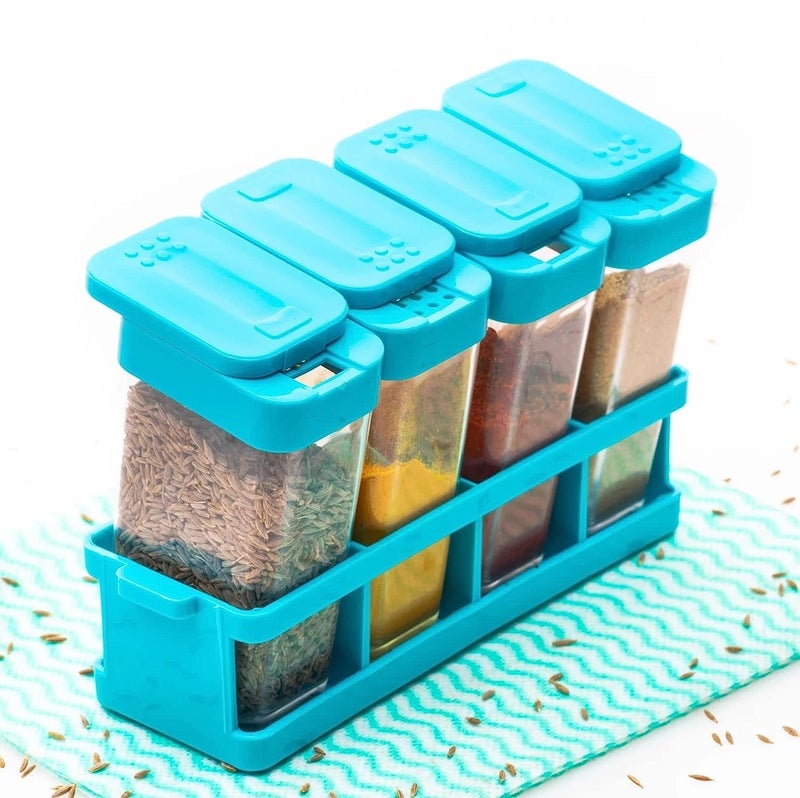 Stewit 8 Pcs Sets Airtight Home Storage Rasoi Box Spice Storage Jar Masala Box Spice Container Storage Idle for, Easy Flow Spice Storage Container with Tray (Large) - Image 2