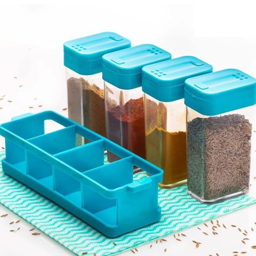 Stewit 8 Pcs Sets Airtight Home Storage Rasoi Box Spice Storage Jar Masala Box Spice Container Storage Idle for, Easy Flow Spice Storage Container with Tray (Large) - Image 5