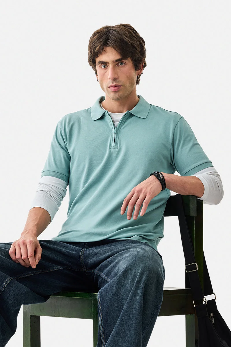 SNITCH Zipper Stretch Polo T-Shirt