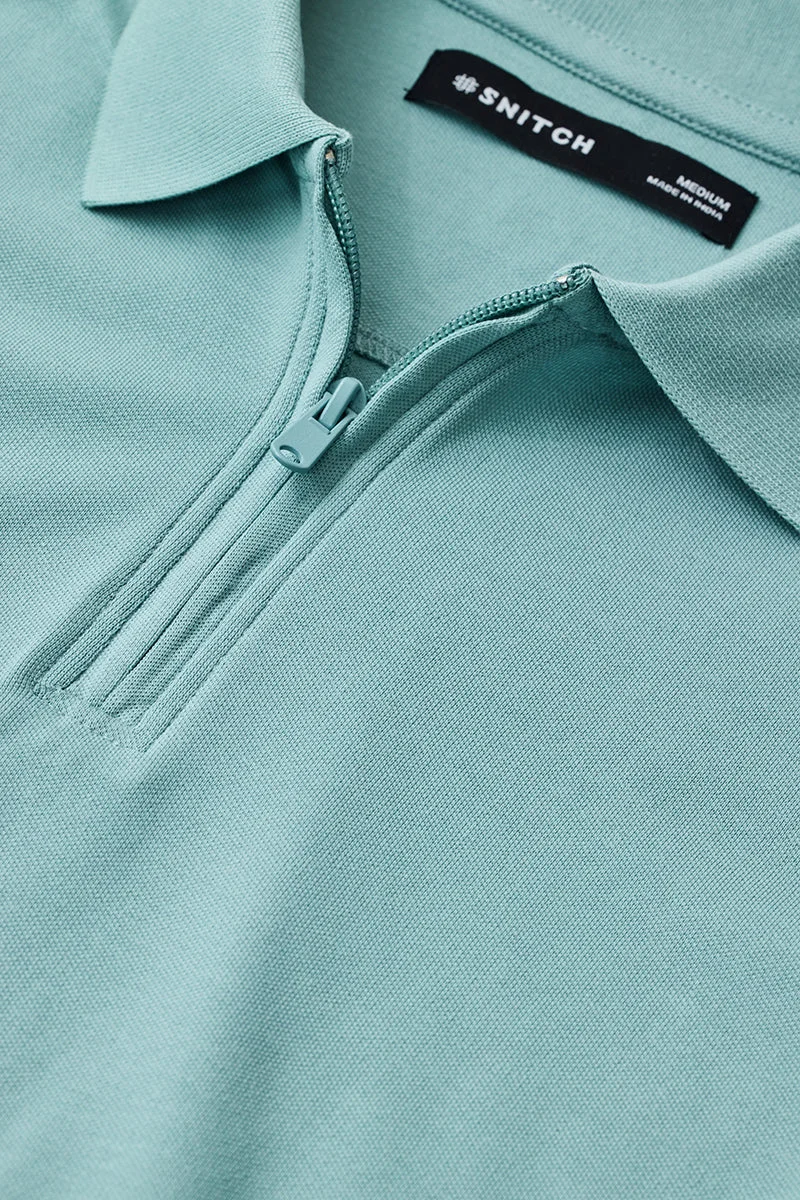 Snitch Green Zipper Stretch Polo T-Shirt for Men | Best Price UAE