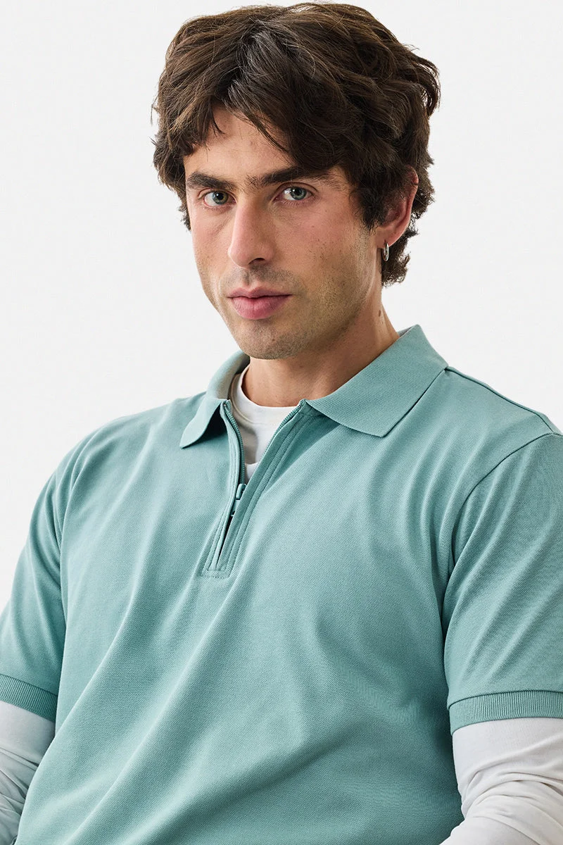 Snitch Green Zipper Stretch Polo T-Shirt for Men | Best Price UAE
