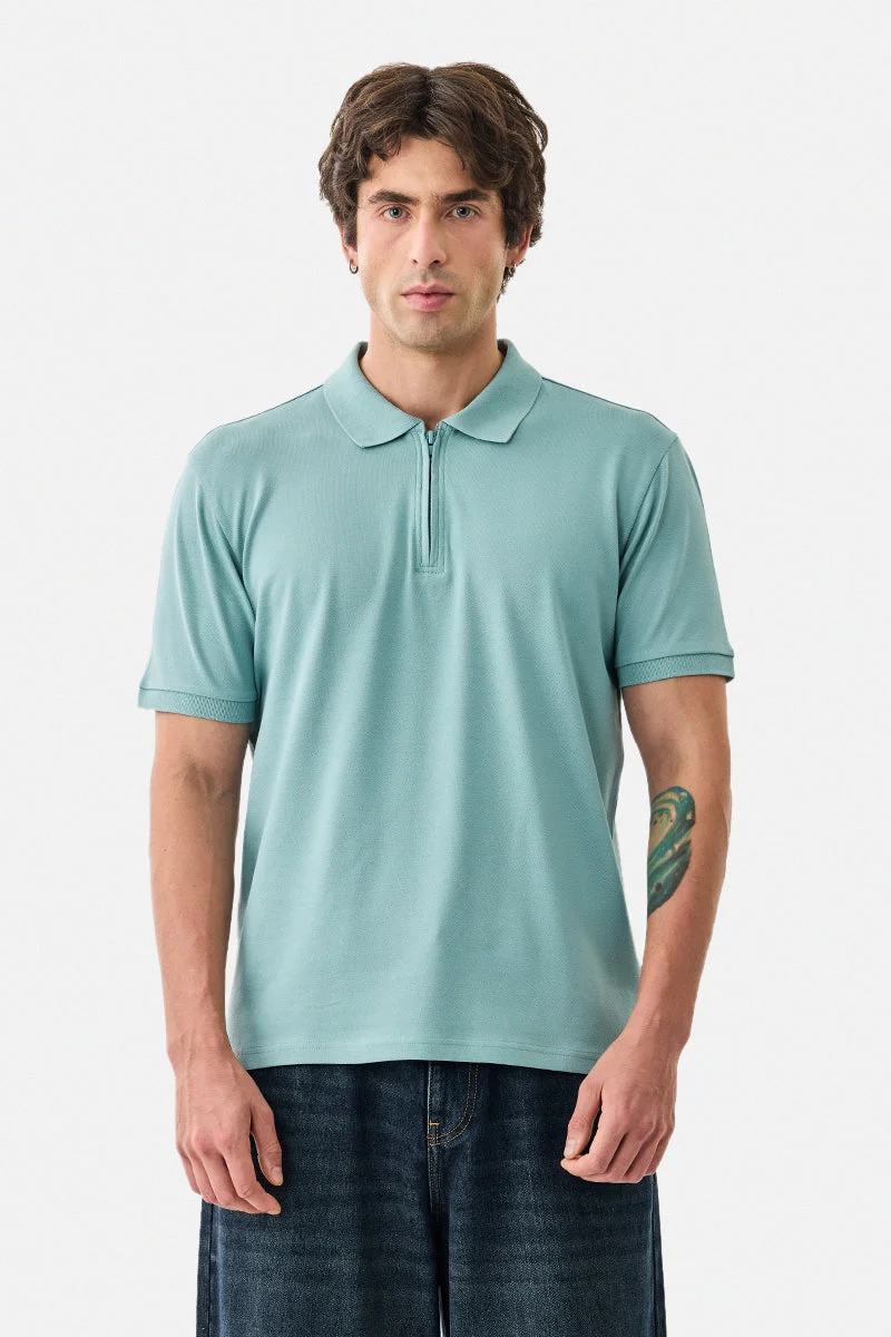 Snitch Green Zipper Stretch Polo T-Shirt for Men | Best Price UAE