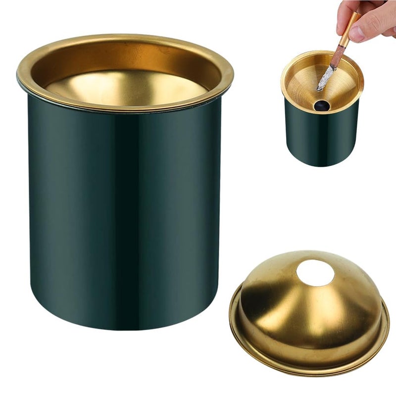 BGVM Car Ash Tray Stainless Steel, Green Windproof Ashtray with Funnel Lid, Compact Table Ashtray for Home & Office, 3.9 x 3.9 x 3.9 Inches - Image 1
