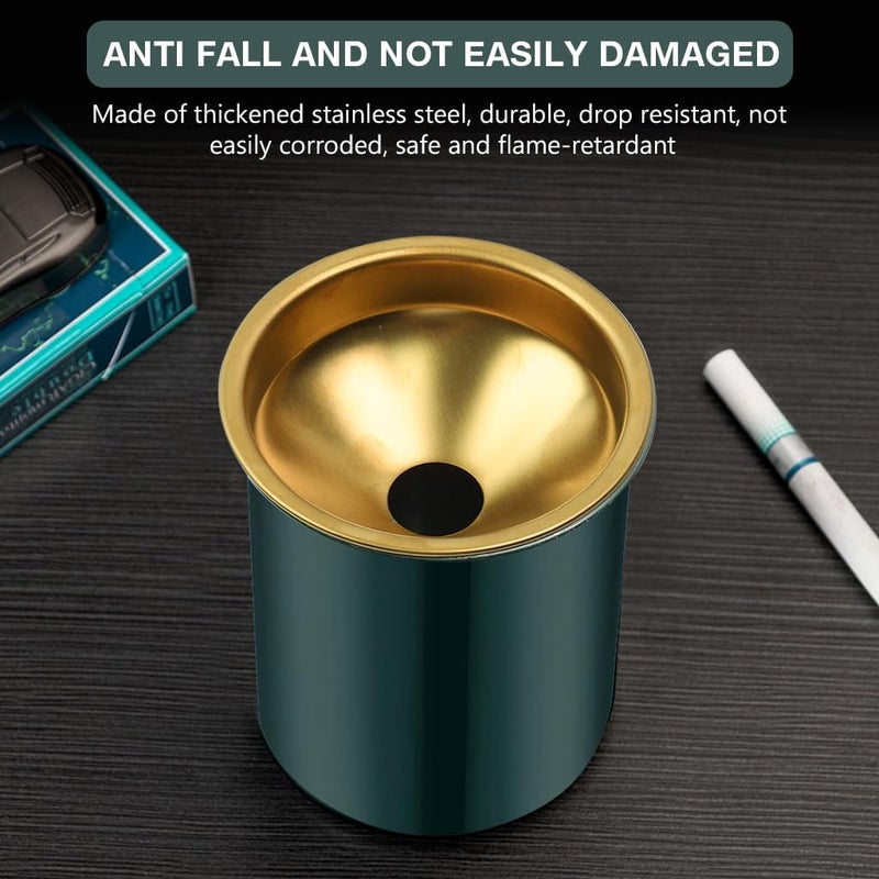 BGVM Car Ash Tray Stainless Steel, Green Windproof Ashtray with Funnel Lid, Compact Table Ashtray for Home & Office, 3.9 x 3.9 x 3.9 Inches - Image 3