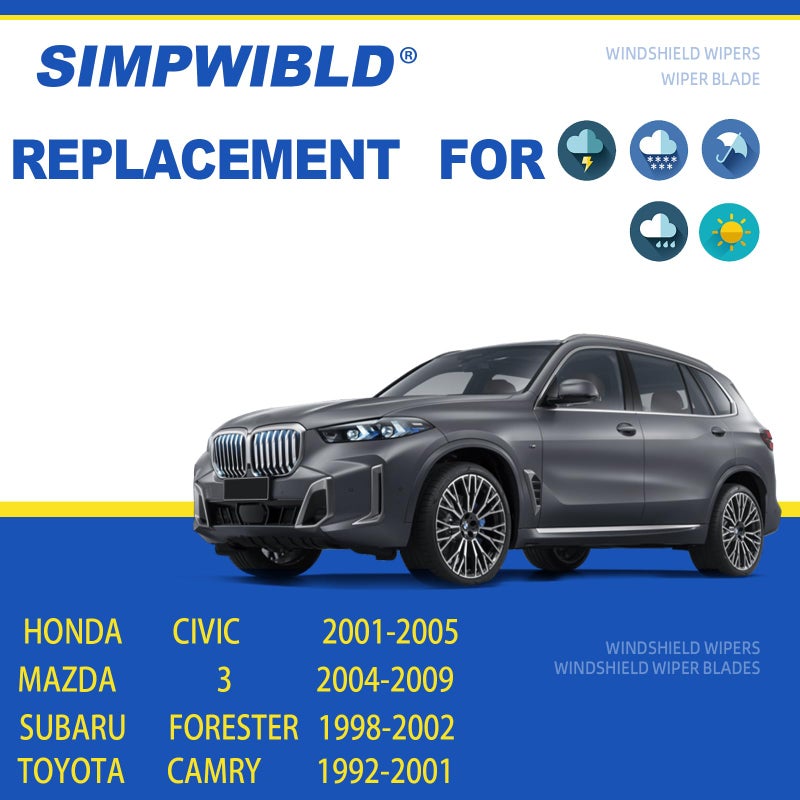 SIMPWIBLD 2 Factory Wiper Blades Replacement For 2001-2005 Honda Civic/2004-2009 Mazda 3 Original Equipment Windshield Wiper Blades Set 21"+19" (Set of 2) U/J HOOK - Image 2
