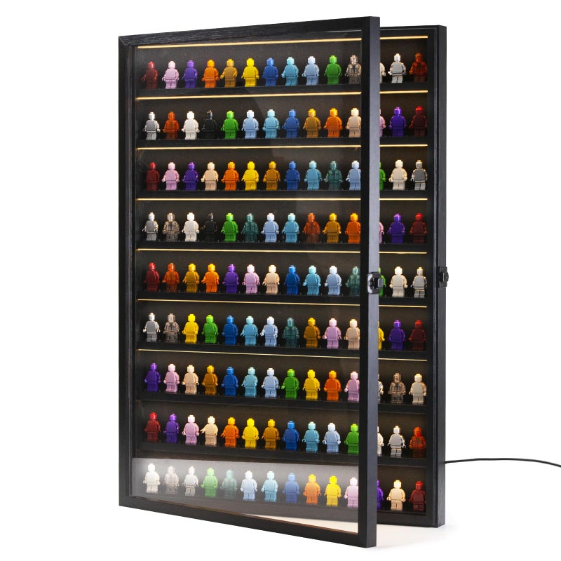 DisplayMore Large 126 Minifigures Miniature Display Case LED Building Block Toy Collectibles Display Box Wall Mount Figure Display Cabinet with Acrylic Protected Clear Lockable Door