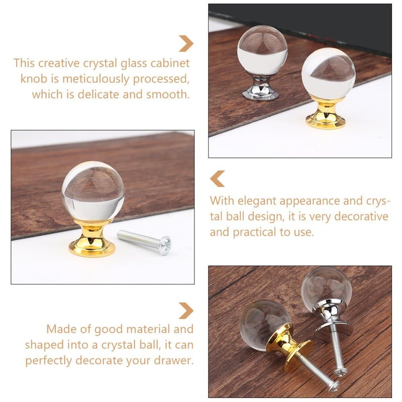 4 Crystal Glass Drawer Knobs Ball Shape Cabinet Handles Gold Accent Kitchen Bathroom - Image 5