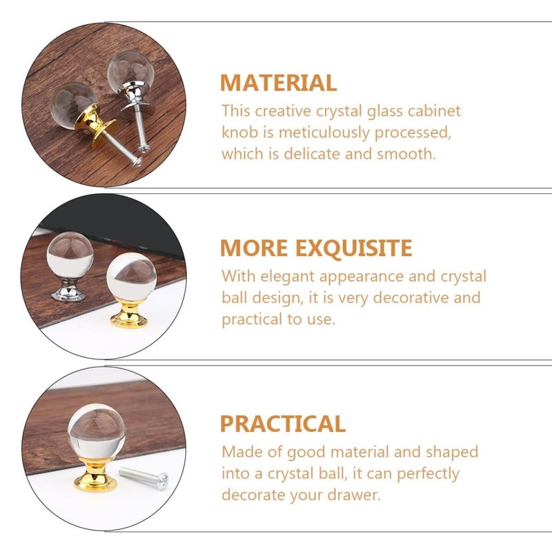 4 Crystal Glass Drawer Knobs Ball Shape Cabinet Handles Gold Accent Kitchen Bathroom - Image 4