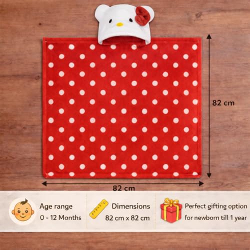 BRANDONN New Born Baby Blanket Pack of Super Soft Bathrobe Wrapper Bath Towel for Boys, Girls, Babies (Red Polka, Length 82 cm x Width 82 cm, 0-12 Months) - Image 4