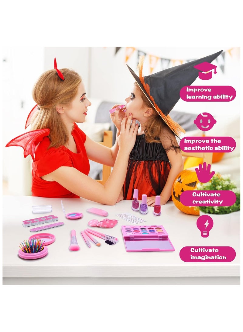 مجموعة مكياج للأطفال للفتيات، مجموعة مكياج وهمية للفتيات الصغيرات بعمر 4 5 6 7 8 9 سنوات، مجموعة هدايا مكياج تظاهر للفتيات الصغيرات، هدايا عيد ميلاد للفتيات بعمر 8 سنوات فما فوق - Image 2