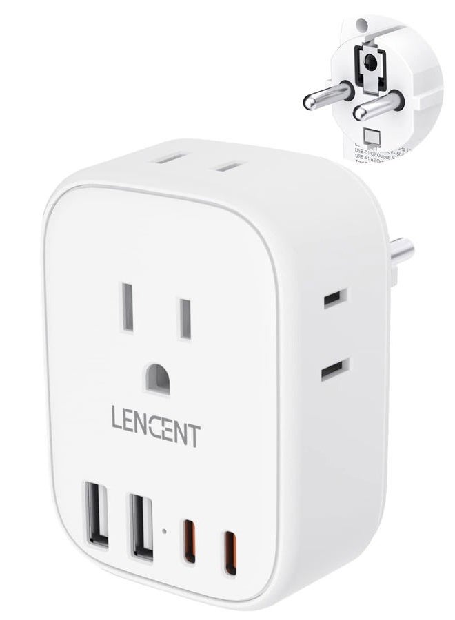 Lencent Germany France Travel Power Adapter, Schuko Type E F Power Plug Adaptor with 4 USB Ports(2 Type C), 4 Outlet Converter, US to EU Spain France German Greece Norway Iceland South Korea Portugal - Image 1