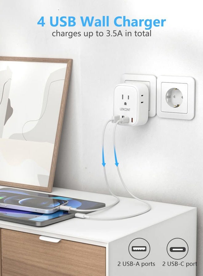 Lencent Germany France Travel Power Adapter, Schuko Type E F Power Plug Adaptor with 4 USB Ports(2 Type C), 4 Outlet Converter, US to EU Spain France German Greece Norway Iceland South Korea Portugal - Image 4