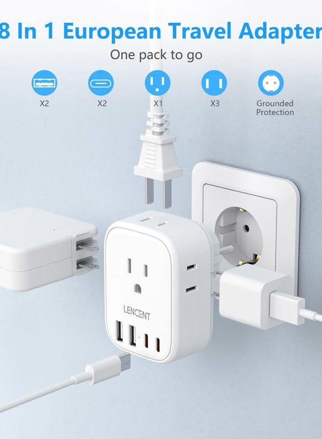 Lencent Germany France Travel Power Adapter, Schuko Type E F Power Plug Adaptor with 4 USB Ports(2 Type C), 4 Outlet Converter, US to EU Spain France German Greece Norway Iceland South Korea Portugal - Image 3