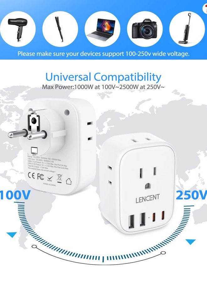 Lencent Germany France Travel Power Adapter, Schuko Type E F Power Plug Adaptor with 4 USB Ports(2 Type C), 4 Outlet Converter, US to EU Spain France German Greece Norway Iceland South Korea Portugal - Image 5