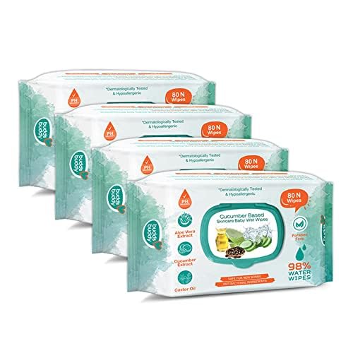 BuddsBuddy Cucumber Based Natural Wipes for Babies with Lid | Aloe Vera Extract & Castor Oil | Moisturizing wipes for baby skin | Antibacterial Baby Wipes | 320 pieces | Combo of 4 x 80 pieces - Image 2