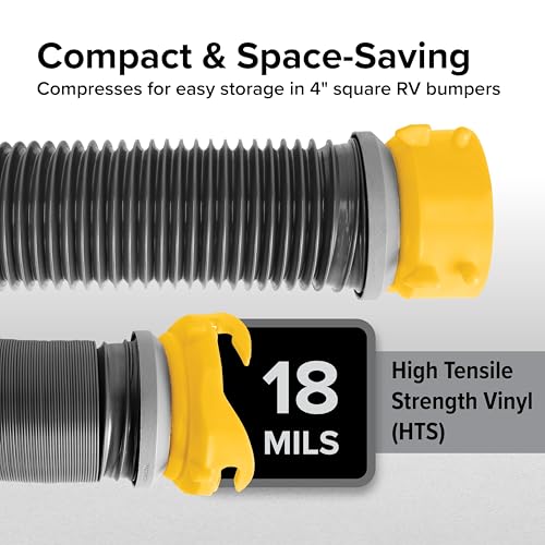 Camco 39665 Deluxe 10' Sewer Hose Extension - Heavy Duty Design with Swivel Fittings, Easy To Use and Compresses For Simple Storage, Storage Caps Included, Gray - Image 5