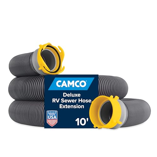 Camco 39665 Deluxe 10' Sewer Hose Extension - Heavy Duty Design with Swivel Fittings, Easy To Use and Compresses For Simple Storage, Storage Caps Included, Gray - Image 1
