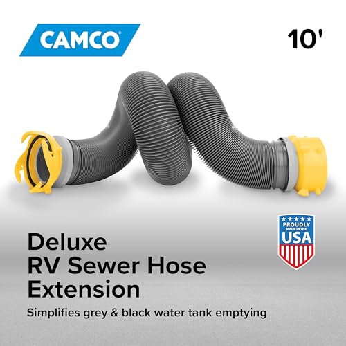 Camco 39665 Deluxe 10' Sewer Hose Extension - Heavy Duty Design with Swivel Fittings, Easy To Use and Compresses For Simple Storage, Storage Caps Included, Gray - Image 2