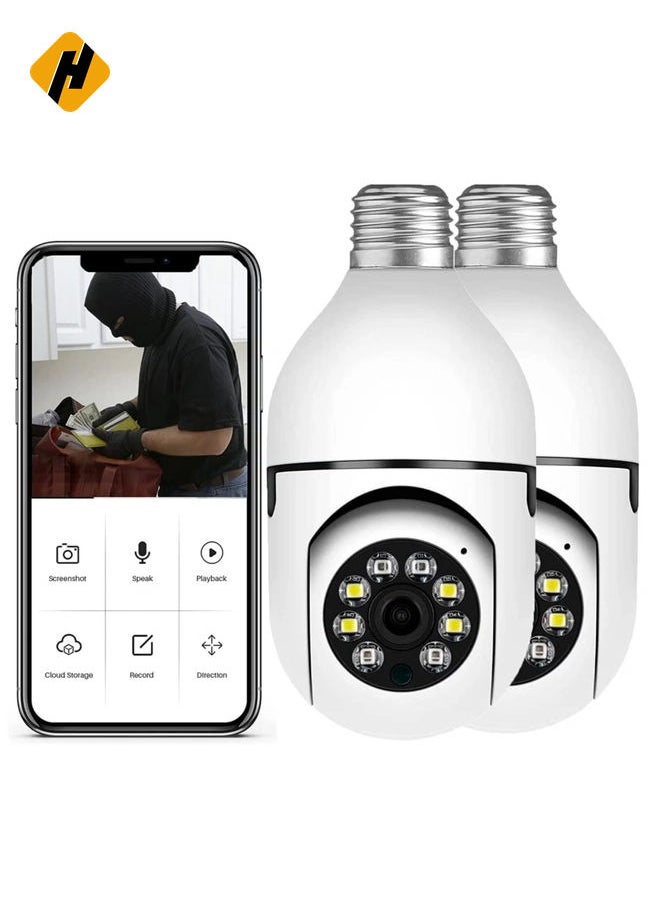 HuHa - 2Pcs Light Bulb Security Camera 2.4GHz & 5G WiFi Outdoor, 1080P E27 Light Socket Security Camera, Indoor 360° Home Security Cameras, Full Color Day and Night, Smart Motion Detection - Image 1