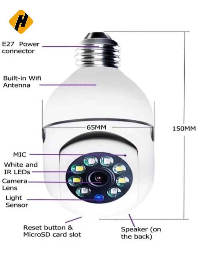 HuHa - 2Pcs Light Bulb Security Camera 2.4GHz & 5G WiFi Outdoor, 1080P E27 Light Socket Security Camera, Indoor 360° Home Security Cameras, Full Color Day and Night, Smart Motion Detection - Image 1