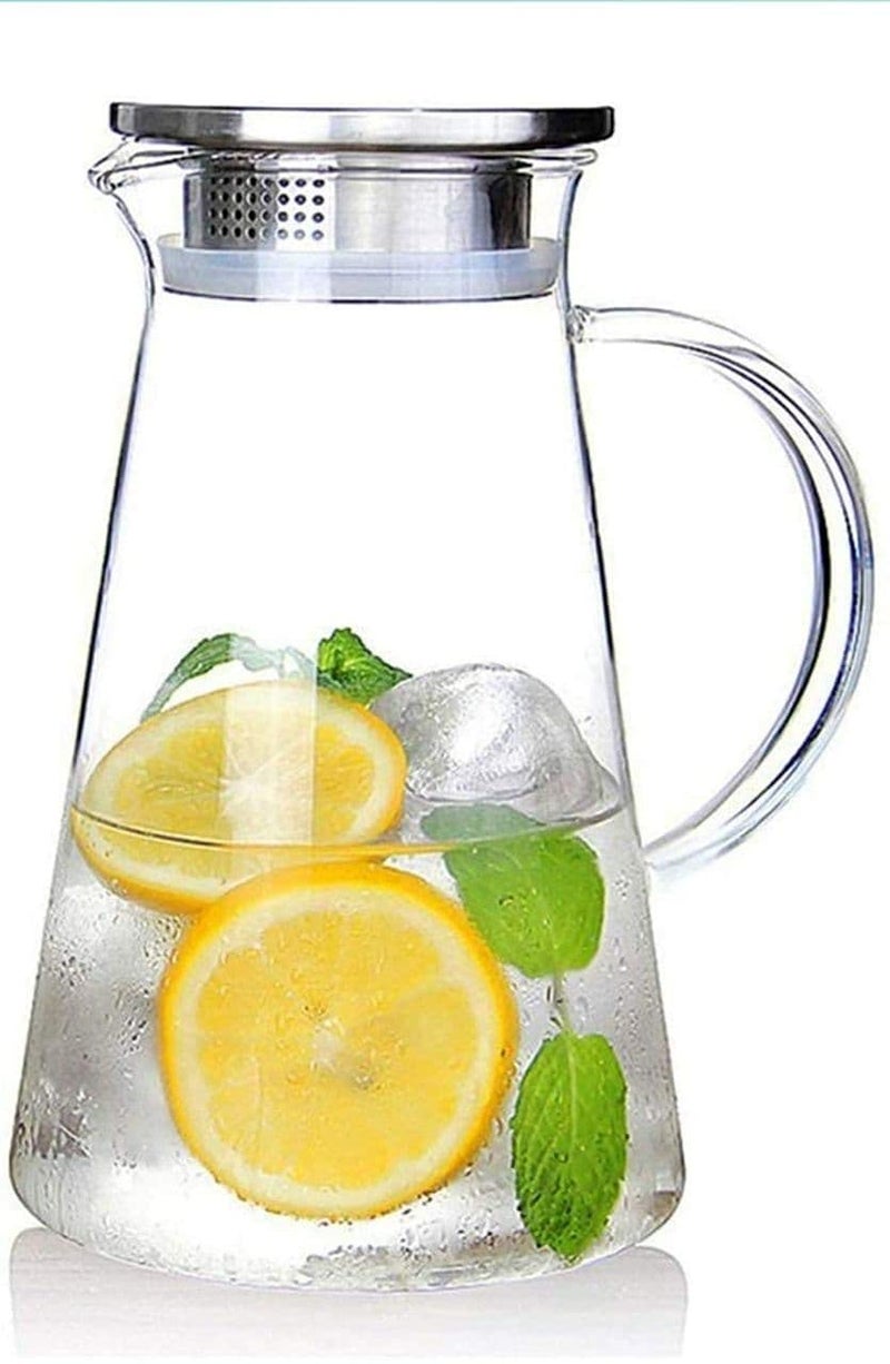 BIG CART 1300 ml 13 lt Glass Pitcher with lid iced Tea Pitcher Water jug hot Cold Water ice Tea Wine Coffee Milk and Juice Beverage Carafes - Image 1