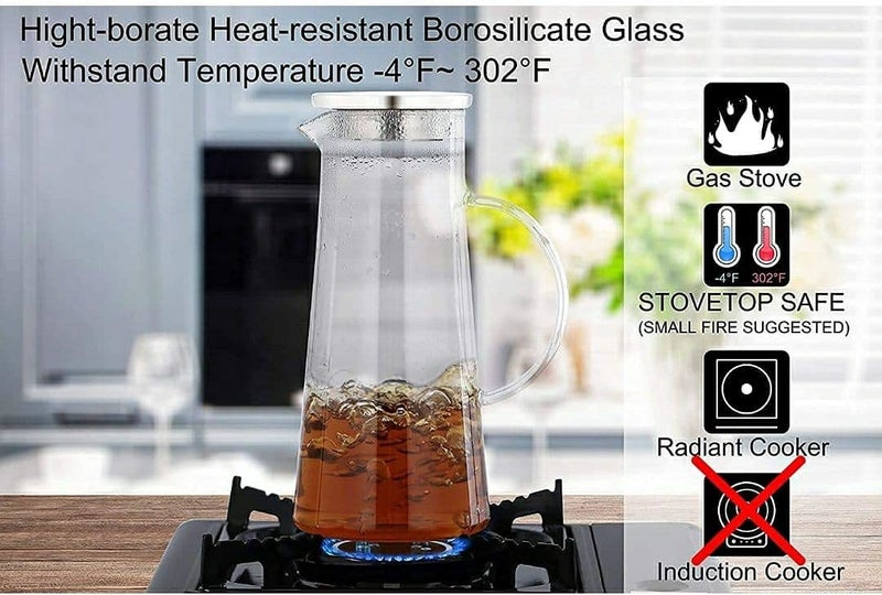 BIG CART 1300 ml 13 lt Glass Pitcher with lid iced Tea Pitcher Water jug hot Cold Water ice Tea Wine Coffee Milk and Juice Beverage Carafes - Image 3