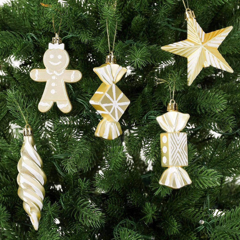 LANGXUN 20pcs Christmas Ornaments for 2024 Christmas Tree Hanging Decorations   rbol de Navidad Decoraci n  Plastic Horse  Gingerbread Man  Candy  Stars  Candy Cane Xmas Party Decor (Gold) - Image 4