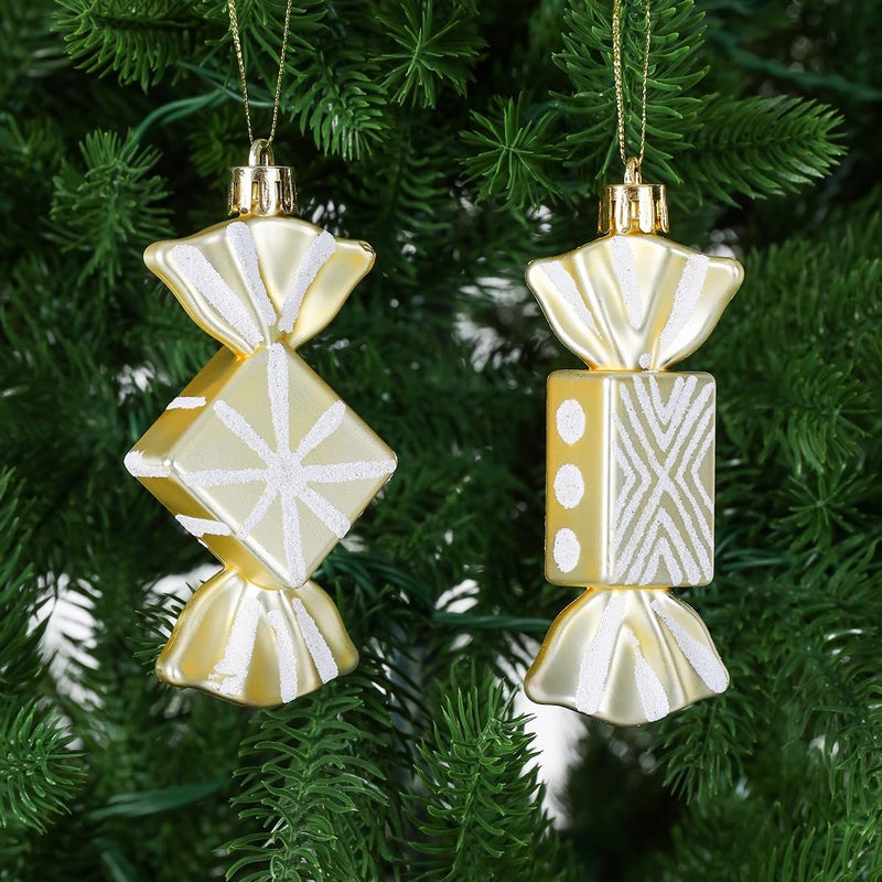 LANGXUN 20pcs Christmas Ornaments for 2024 Christmas Tree Hanging Decorations   rbol de Navidad Decoraci n  Plastic Horse  Gingerbread Man  Candy  Stars  Candy Cane Xmas Party Decor (Gold) - Image 5