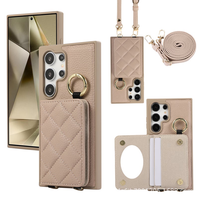 Samsung Galaxy S23 Ultra TPU Scratch Resistant Protective with Card Holder and Kickstand in Khaki for Work and School - Image 1