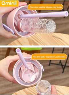 Ominii Portable water cup with tea drain double-layer direct drinking straw unisex drinking cup water bottle 600ml  - Image 3