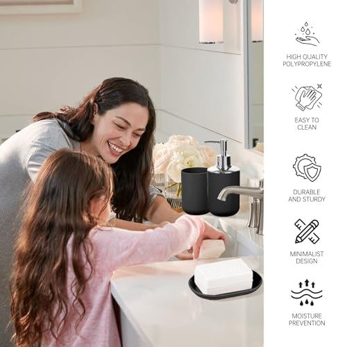 RRM Bathroom Accessory Set, 4 Pcs Plastic Bathroom Set Include Soap Dispenser, Soap Dish, Toothbrush Holder, Mousewash Cup, Modern Bahtroom Décor Set, Space Save for Bathroom(Black) - Image 2