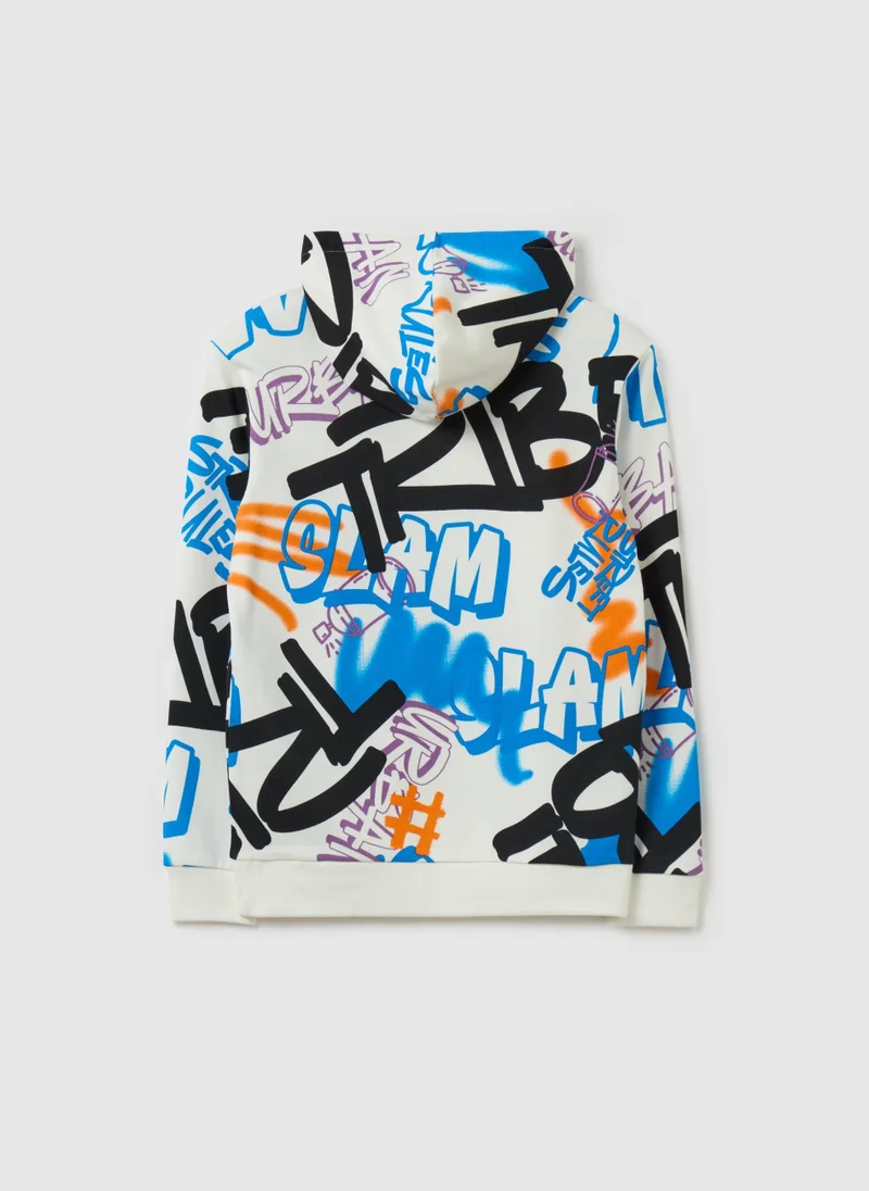 او في اس French terry sweatshirt with hood and print