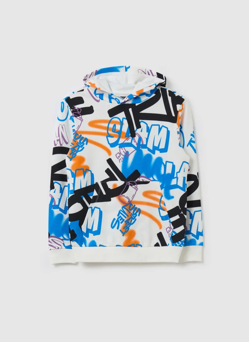او في اس French terry sweatshirt with hood and print