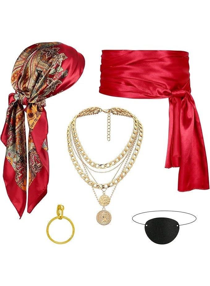 DMG TECH Pirate Costume Accessories Set, Women Men Pirate Captain Accessories, Medieval Pirate Captain Costume, Pirate Earrings Pirate Eyepatch Sash Belts Pirate Bandanas for Halloween Cosplay Party - Image 1