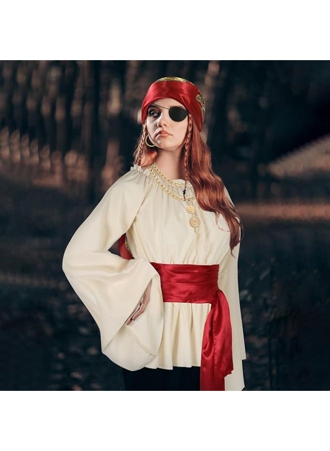 DMG TECH Pirate Costume Accessories Set, Women Men Pirate Captain Accessories, Medieval Pirate Captain Costume, Pirate Earrings Pirate Eyepatch Sash Belts Pirate Bandanas for Halloween Cosplay Party - Image 2