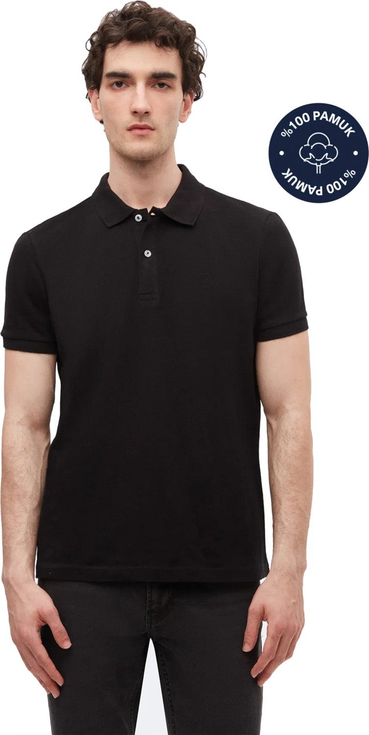 D'S DAMAT Ds Damat Regular Fit Black 100% Cotton Long-Lasting Non-Curling Polo Collar Embroidered T-Shirt 4HC14ORT51000 - Image 2