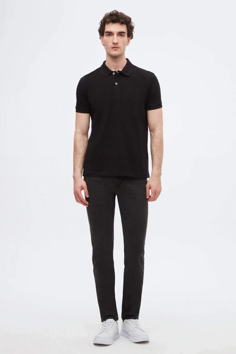 D'S DAMAT Ds Damat Regular Fit Black 100% Cotton Long-Lasting Non-Curling Polo Collar Embroidered T-Shirt 4HC14ORT51000 - Image 5