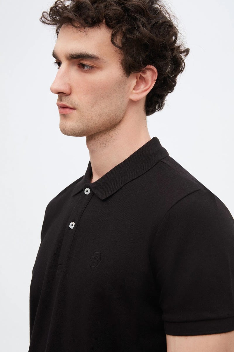 D'S DAMAT Ds Damat Regular Fit Black 100% Cotton Long-Lasting Non-Curling Polo Collar Embroidered T-Shirt 4HC14ORT51000 - Image 4