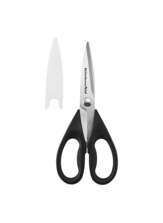 KitchenAid مقص مطبخ كيتشن إيد متعدد الاستخدامات مع غلاف واقي، مقصوص من الفولاذ المقاوم للصدأ، آمن في غسالة الصحون، مقبض مريح ناعم، 8.72 بوصة، أسود - Image 1