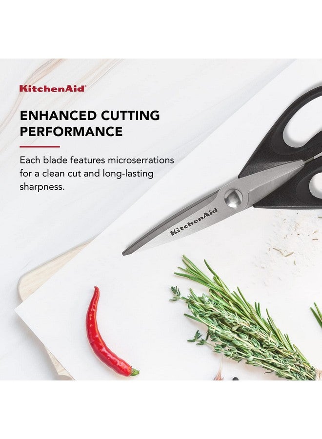 KitchenAid مقص مطبخ كيتشن إيد متعدد الاستخدامات مع غلاف واقي، مقصوص من الفولاذ المقاوم للصدأ، آمن في غسالة الصحون، مقبض مريح ناعم، 8.72 بوصة، أسود - Image 4