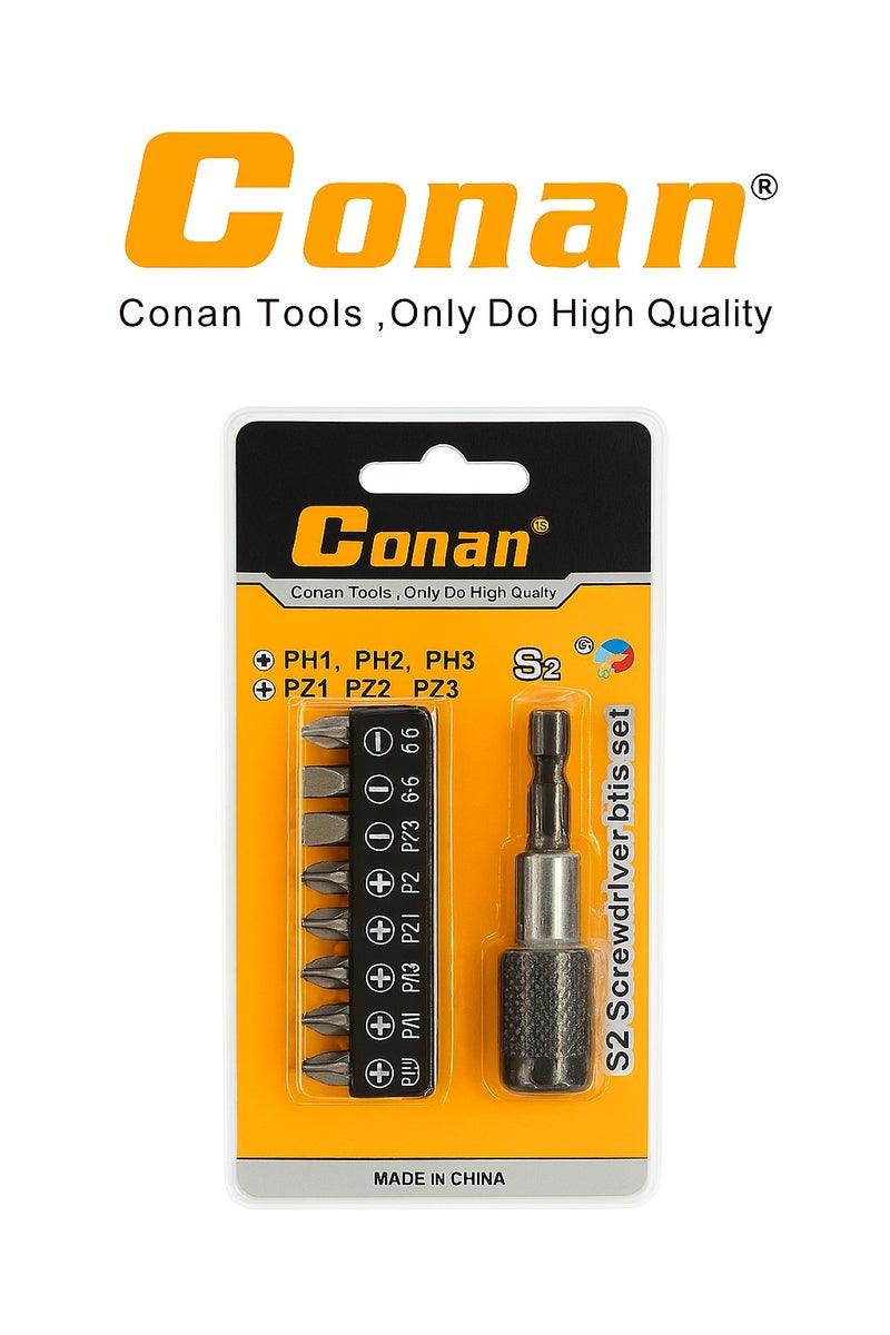 Conan COP0909– 9-Piece Magnetic Screwdriver Bit Set with Quick-Release Holder – High Strength S2 Steel Bits for Precision Fastening - Image 1