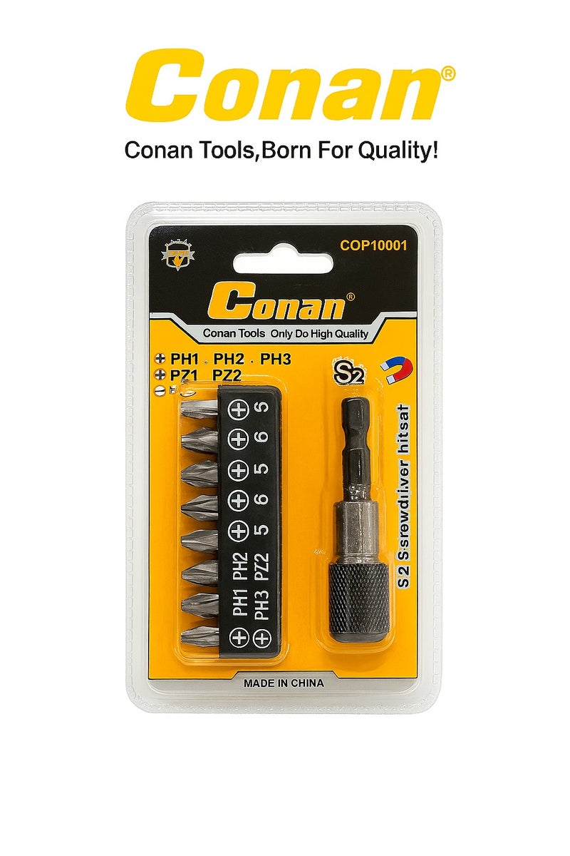 Conan COP0909– 9-Piece Magnetic Screwdriver Bit Set with Quick-Release Holder – High Strength S2 Steel Bits for Precision Fastening - Image 2