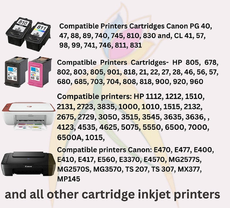 ANG Refill Ink Kit for HP DeskJet Plus IA 6075, Advantage Ultra 4929 | Compatible with Cartridges 47, 678, 802, 803, 805, 901, 818, 21, 22, 27, 28, 46 | Full Ink Set for Printer Cartridge Refill - Image 2