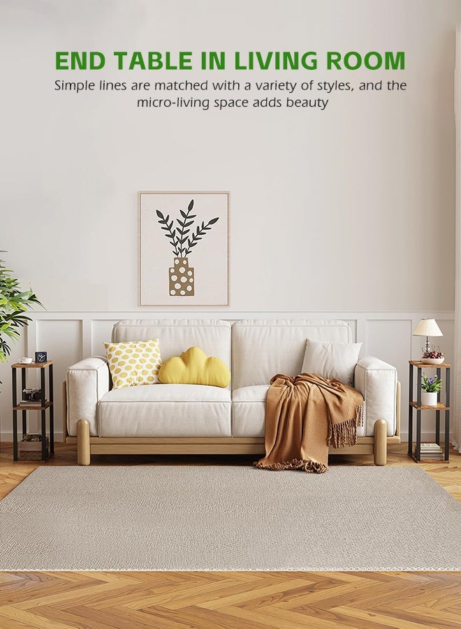 مساحة عمار طاولة جانبية بعجلات، مجموعة من 2 طاولة جانبية وطاولة بجانب السرير مع رفوف تخزين من طبقتين للمساحات الصغيرة، غرفة المعيشة، غرفة النوم، الطراز الريفي - Image 4