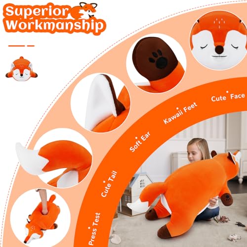 Auspicious beginning 30'' Giant Foxy Plush Stuffed Animal- Fox Plush Pillow, Orange Fox Plushies, Large Sleeping Fox Plush Toy, Cute Hugging Plush Pillow, Room Decor Christmas Birthday Gifts for Kids Girls Boys - Image 3