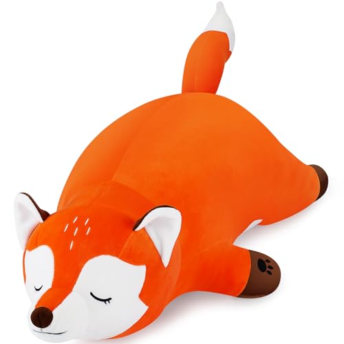 Auspicious beginning 30'' Giant Foxy Plush Stuffed Animal- Fox Plush Pillow, Orange Fox Plushies, Large Sleeping Fox Plush Toy, Cute Hugging Plush Pillow, Room Decor Christmas Birthday Gifts for Kids Girls Boys - Image 1