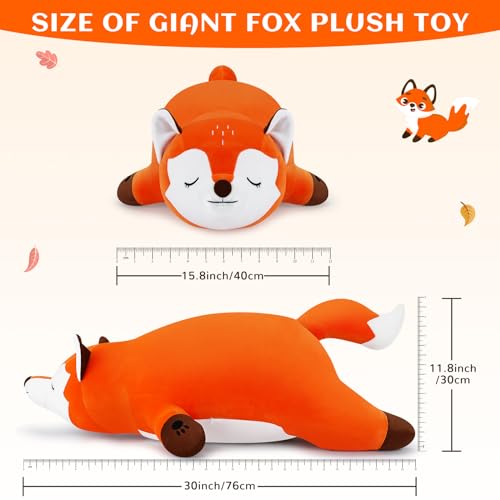 Auspicious beginning 30'' Giant Foxy Plush Stuffed Animal- Fox Plush Pillow, Orange Fox Plushies, Large Sleeping Fox Plush Toy, Cute Hugging Plush Pillow, Room Decor Christmas Birthday Gifts for Kids Girls Boys - Image 2